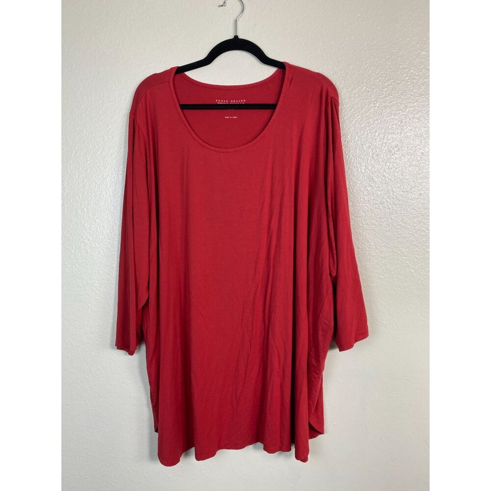 Susan Graver Weekend Essential Red 3/4 Sleeve Tunic Top Plus size 4X Liquid Knit
